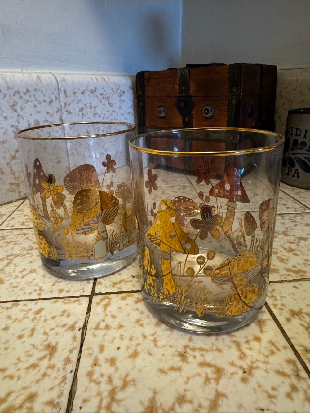 Golden Mushroom Glass Votive Holder Set - Clear and Gold